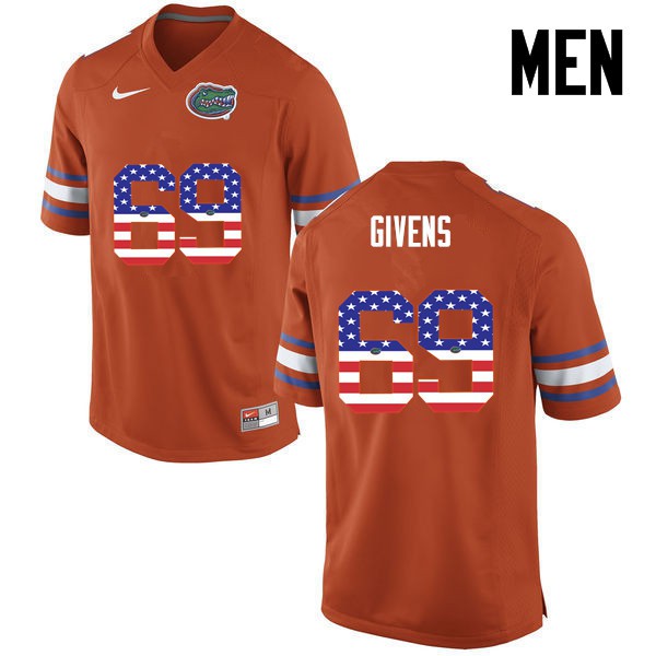 Florida Gators Men #69 Marcus Givens College Football Jersey USA Flag Fashion Orange